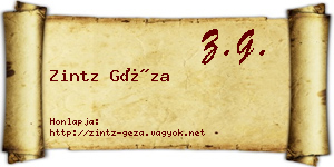 Zintz Géza névjegykártya